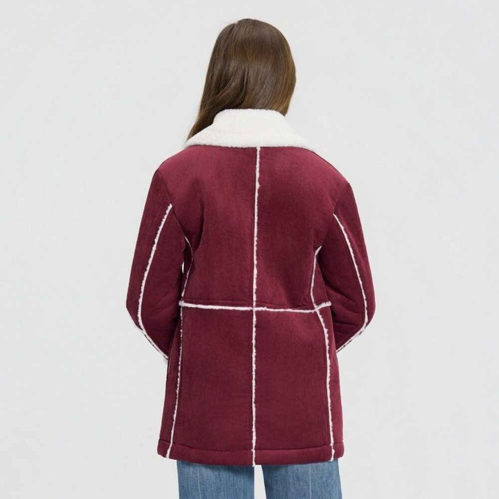 Universal Thread - Women's Corduroy Shearling Faux Fur Jacket - Unive Burgundy - Picture 2 of 3